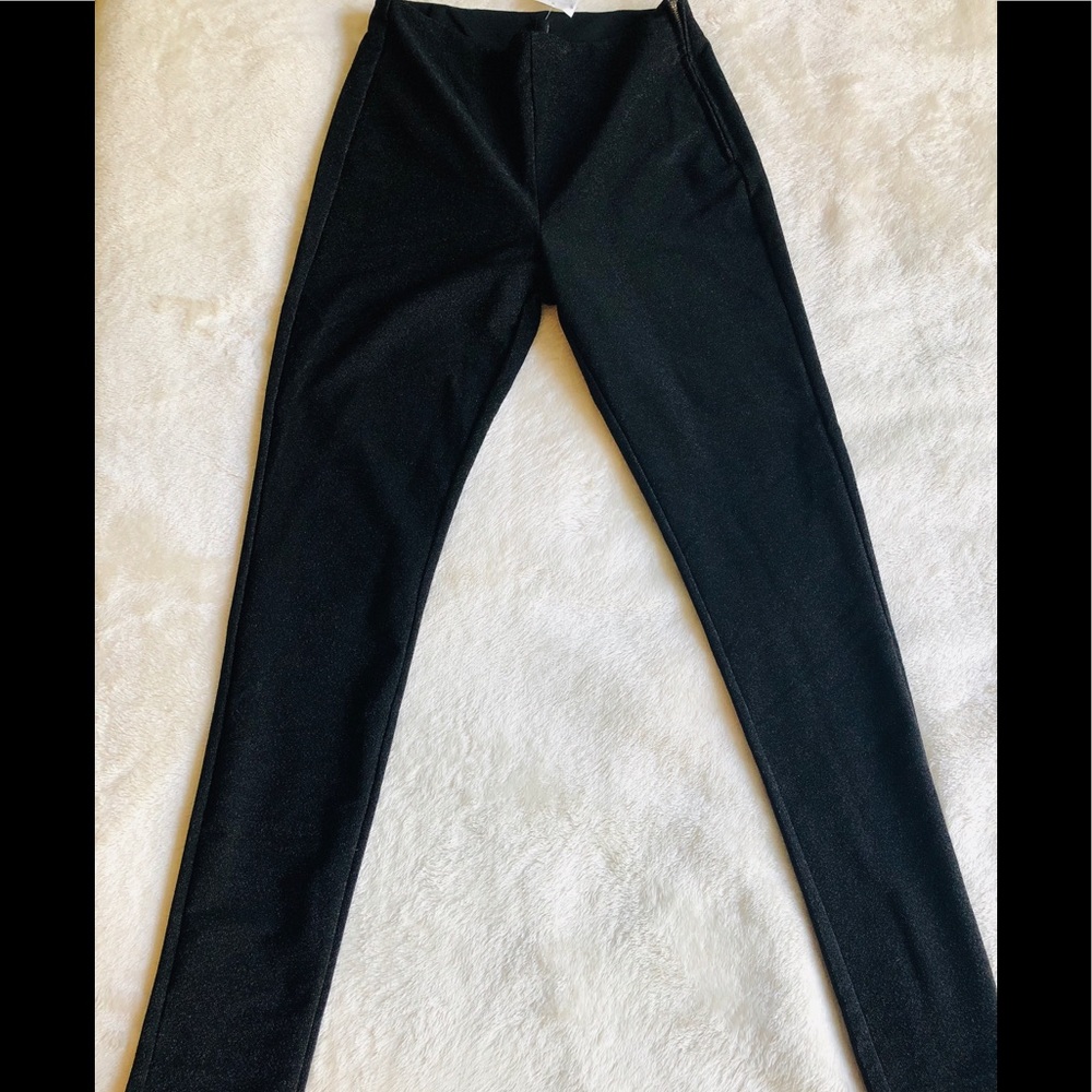 Black leggings pants stretchy shiny material